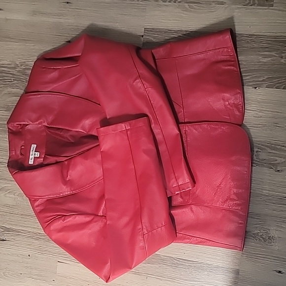 Yvonne & Marie Women's Jacket Red Leather Blazer Size X Large Vintage Biker 80's - Picture 2 of 10